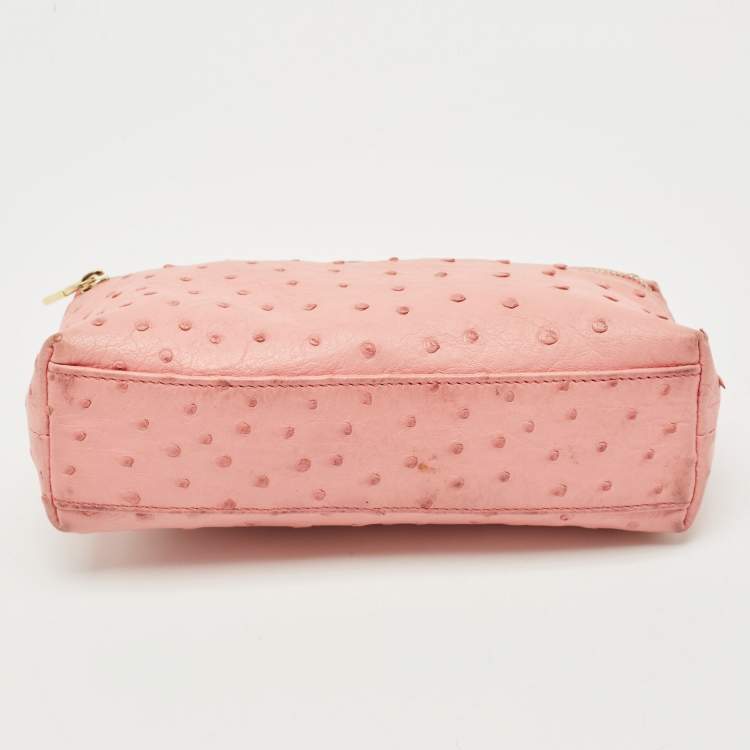 Pre Owned Loro Piana Pink Ostrich Leather Extra Pocket L19 Pouch