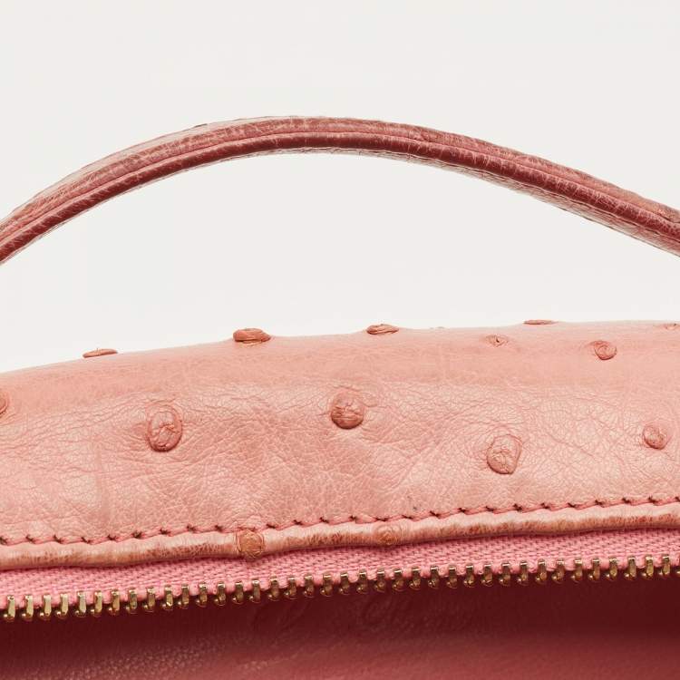 Pre Owned Loro Piana Pink Ostrich Leather Extra Pocket L19 Pouch
