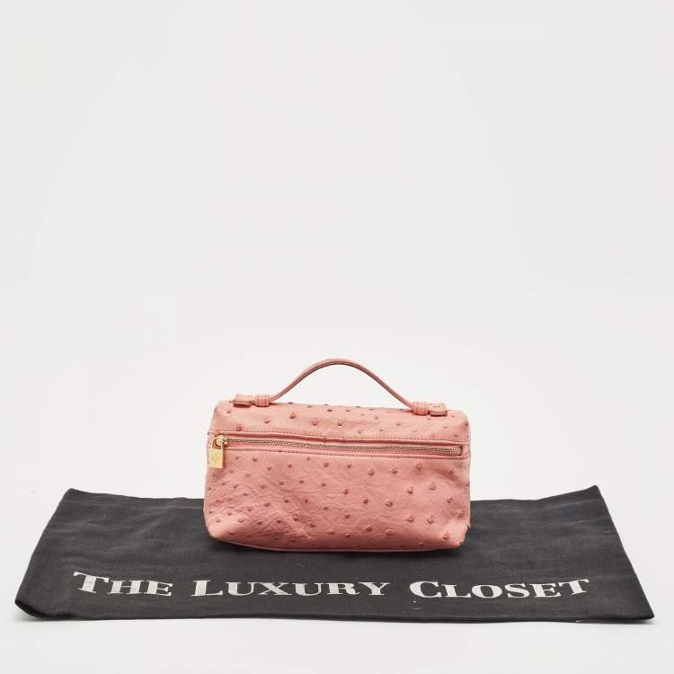 Pre Owned Loro Piana Pink Ostrich Leather Extra Pocket L19 Pouch