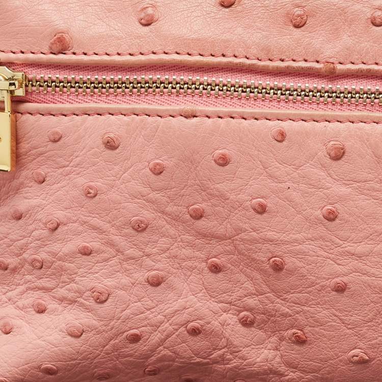 Pre Owned Loro Piana Pink Ostrich Leather Extra Pocket L19 Pouch