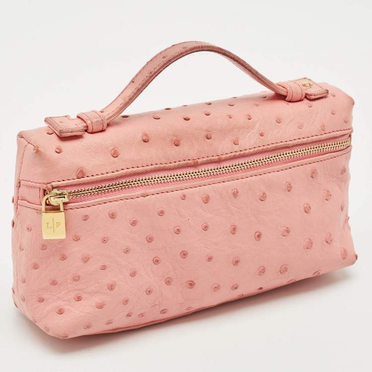 Pre Owned Loro Piana Pink Ostrich Leather Extra Pocket L19 Pouch