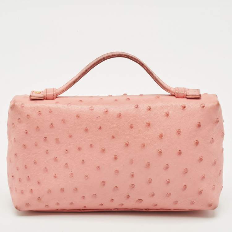 Pre Owned Loro Piana Pink Ostrich Leather Extra Pocket L19 Pouch