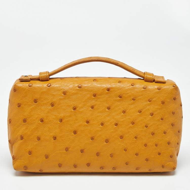 Pre Owned Loro Piana Mustard Ostrich L19 Extra Pocket Pouch