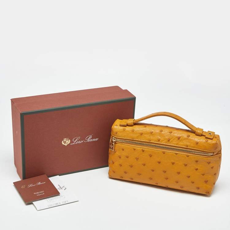 Pre Owned Loro Piana Mustard Ostrich L19 Extra Pocket Pouch
