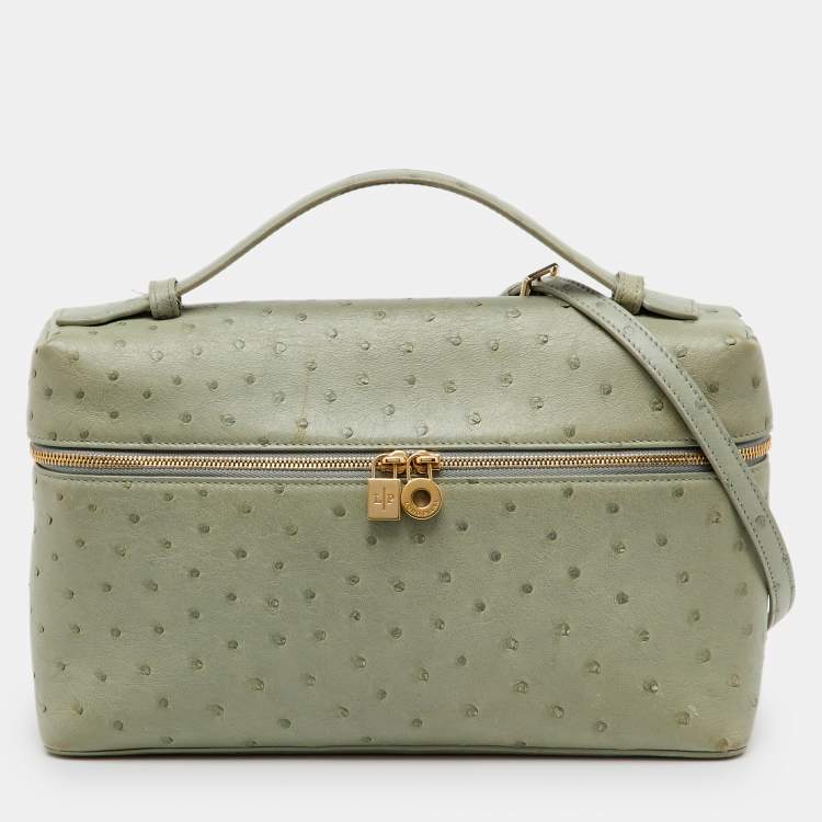 Pre Owned Loro Piana Mint Green Ostrich Extra Pocket L27 Bag