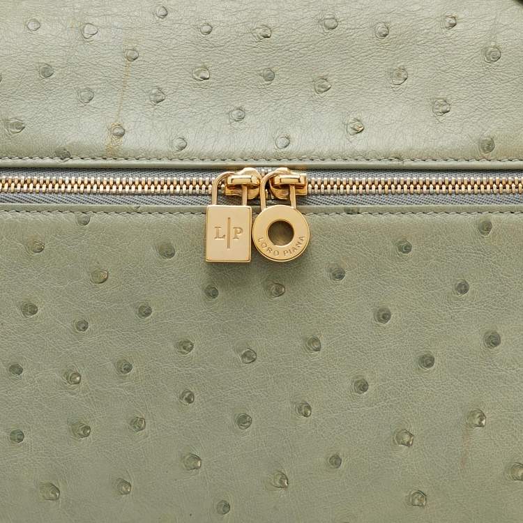 Pre Owned Loro Piana Mint Green Ostrich Extra Pocket L27 Bag