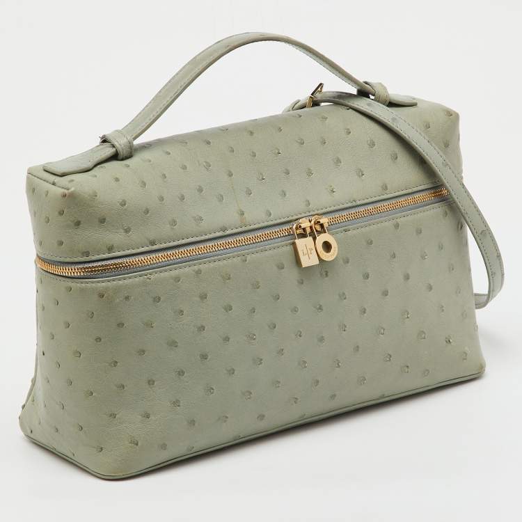 Pre Owned Loro Piana Mint Green Ostrich Extra Pocket L27 Bag