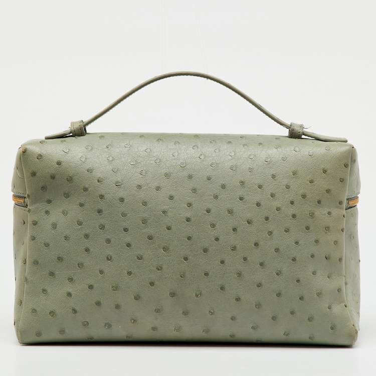 Pre Owned Loro Piana Mint Green Ostrich Extra Pocket L27 Bag