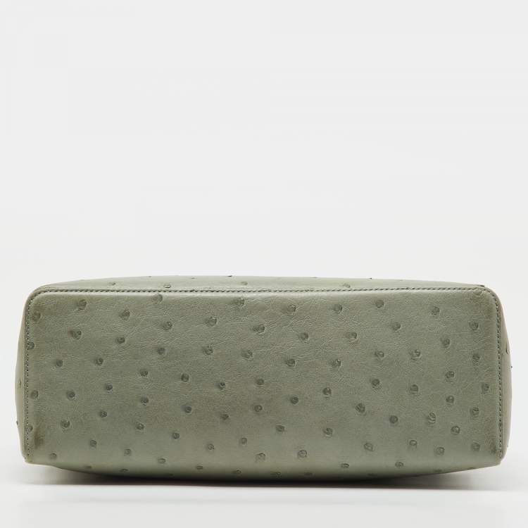Pre Owned Loro Piana Mint Green Ostrich Extra Pocket L27 Bag