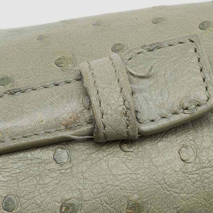 Pre Owned Loro Piana Mint Green Ostrich Extra Pocket L27 Bag