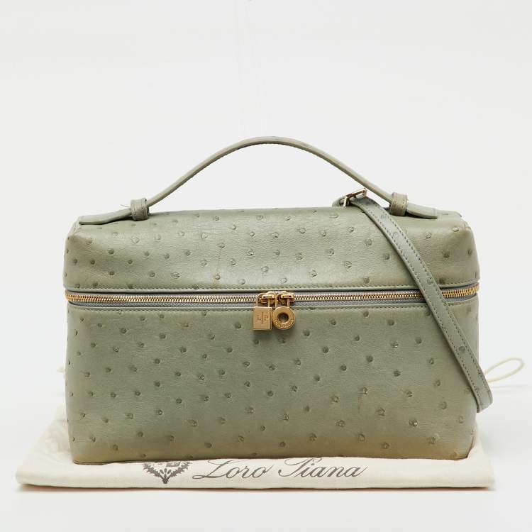 Pre Owned Loro Piana Mint Green Ostrich Extra Pocket L27 Bag