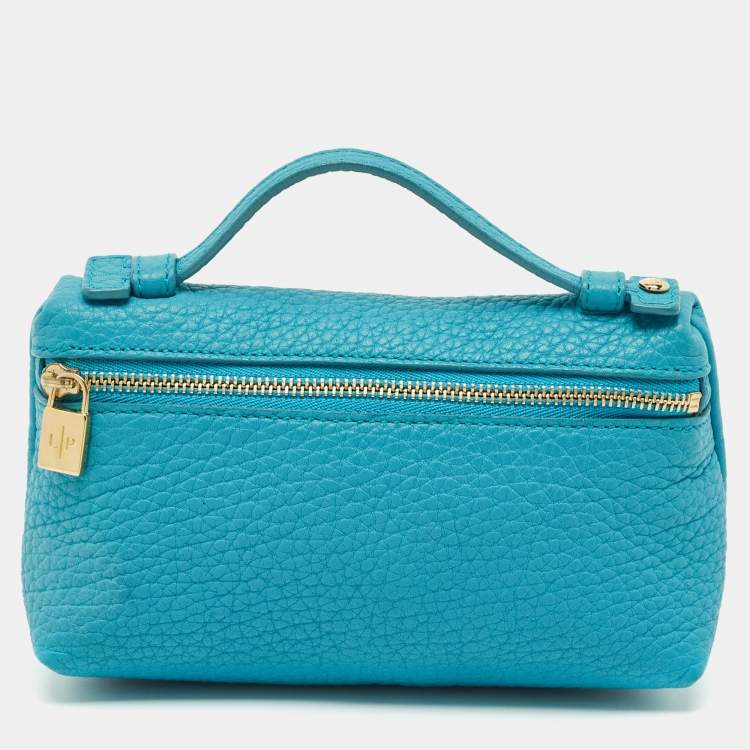 Pre Owned Loro Piana Blue Leather Mini Extra Pocket Pouch
