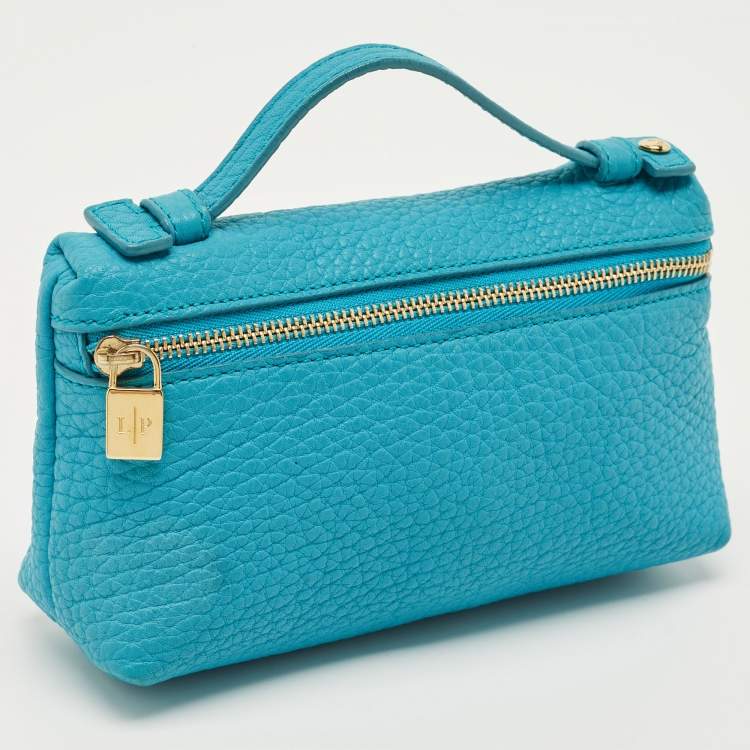 Pre Owned Loro Piana Blue Leather Mini Extra Pocket Pouch
