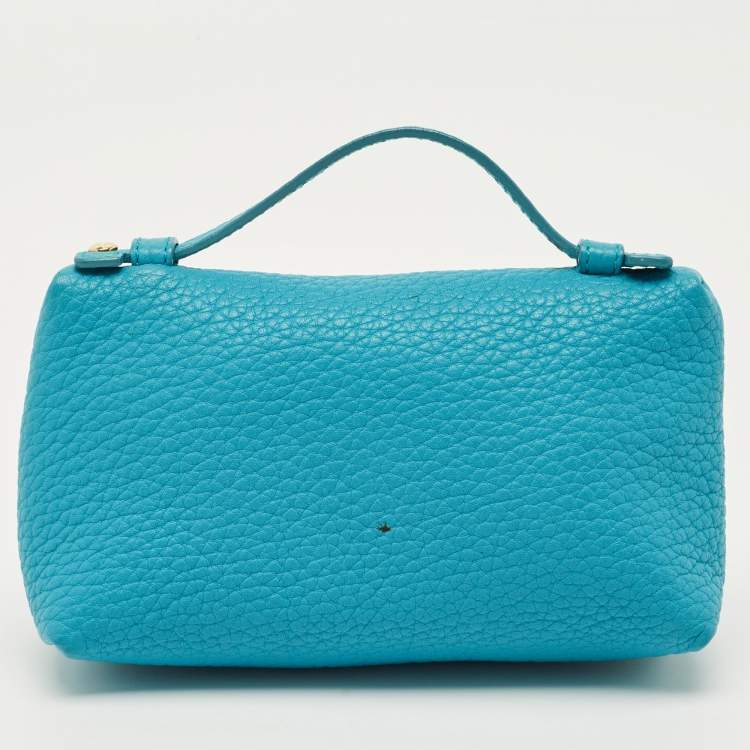 Pre Owned Loro Piana Blue Leather Mini Extra Pocket Pouch