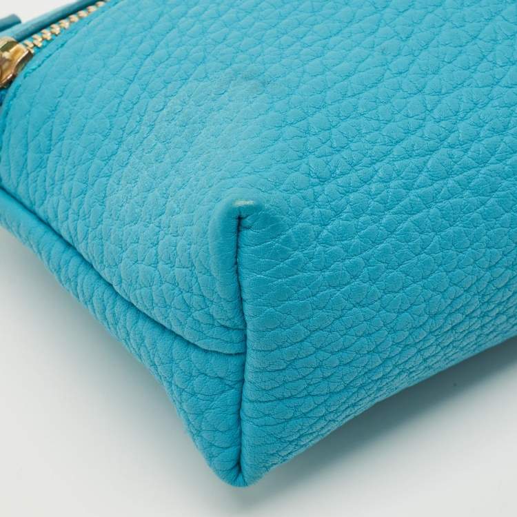Pre Owned Loro Piana Blue Leather Mini Extra Pocket Pouch