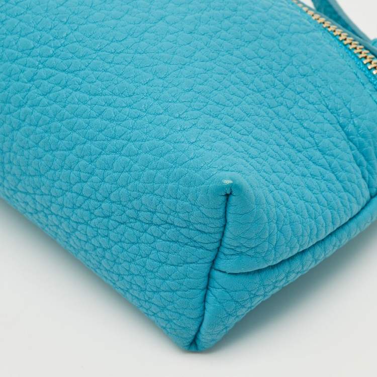 Pre Owned Loro Piana Blue Leather Mini Extra Pocket Pouch