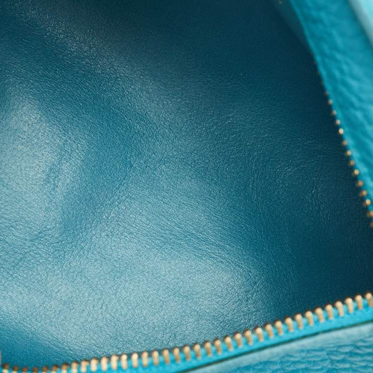 Pre Owned Loro Piana Blue Leather Mini Extra Pocket Pouch