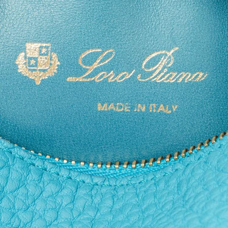 Pre Owned Loro Piana Blue Leather Mini Extra Pocket Pouch