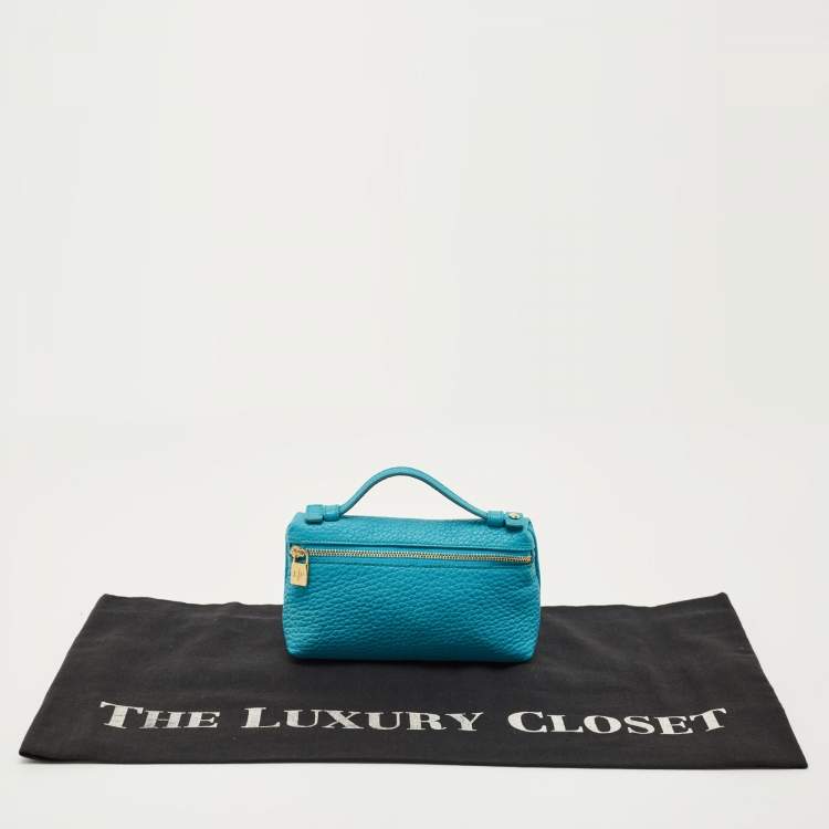 Pre Owned Loro Piana Blue Leather Mini Extra Pocket Pouch