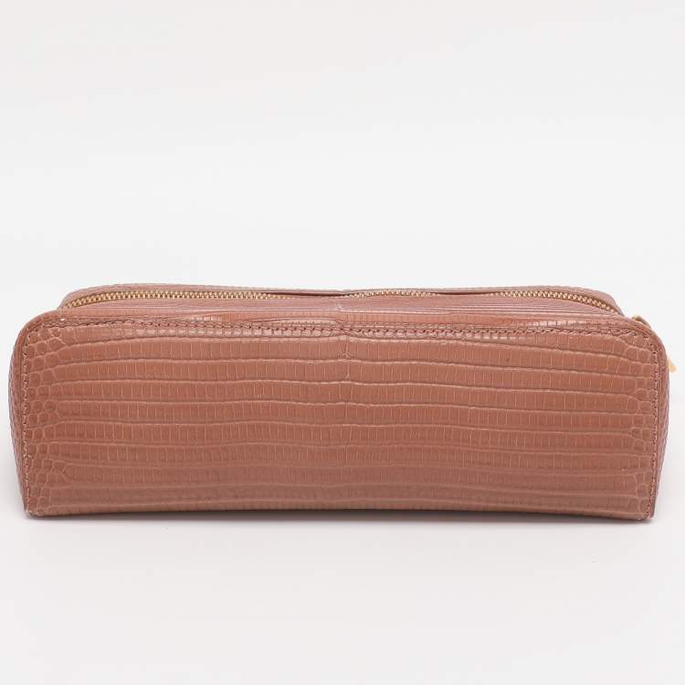 Pre Owned Loro Piana Brown Lizard Extra Pocket L19 Pouch