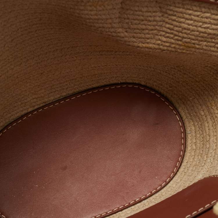 Pre Owned Loro Piana Brown/Cream Leather and Raffia Bucket Bag