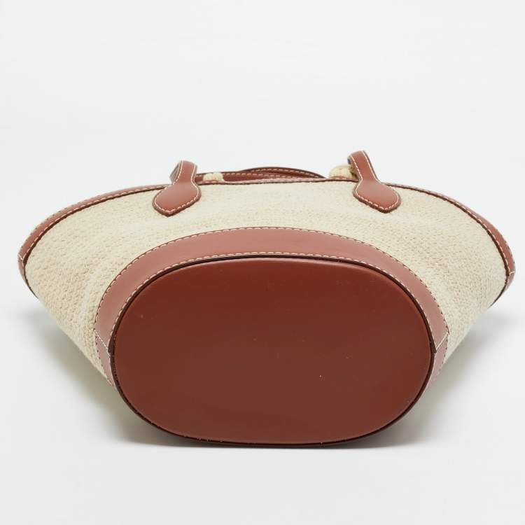 Pre Owned Loro Piana Brown/Cream Leather and Raffia Bucket Bag