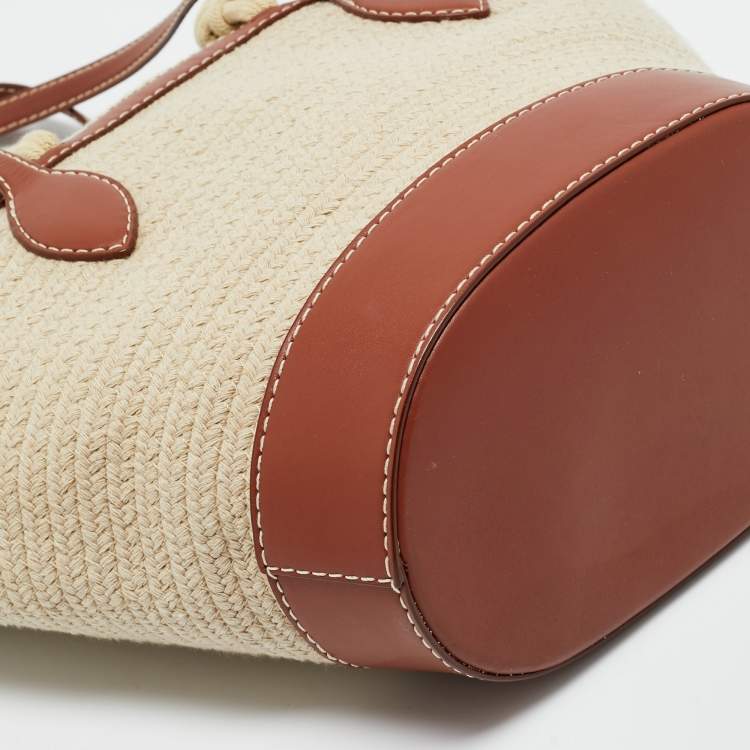 Pre Owned Loro Piana Brown/Cream Leather and Raffia Bucket Bag
