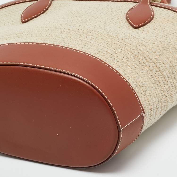 Pre Owned Loro Piana Brown/Cream Leather and Raffia Bucket Bag