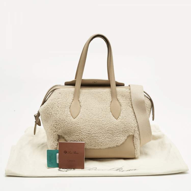 Pre Owned Loro Piana Beige Leather and Shearling Fur Micro Sesia Happy Day Bag