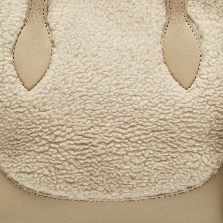 Pre Owned Loro Piana Beige Leather and Shearling Fur Micro Sesia Happy Day Bag
