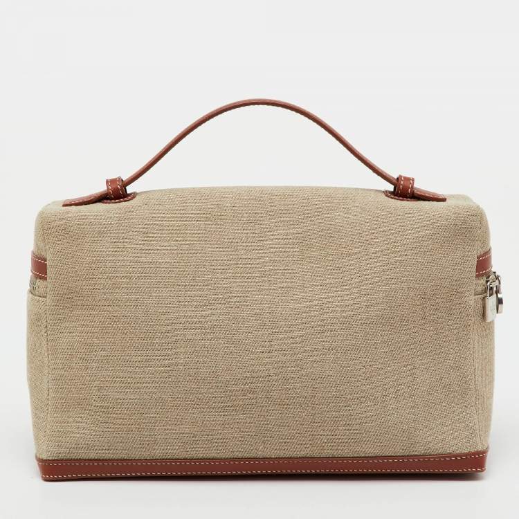 Pre Owned Loro Piana Beige/Brown Canvas and Leather Extra Pocket L27 Bag