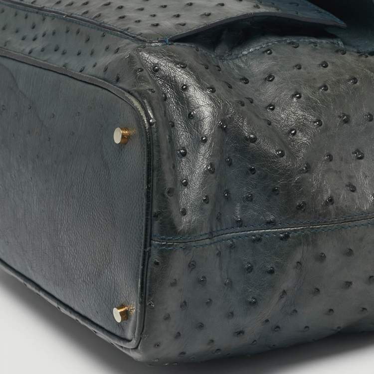 Pre Owned Loro Piana Grey Ostrich Globe Tote