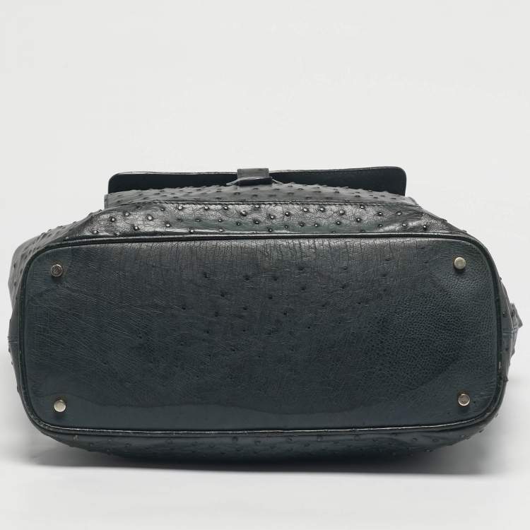 Pre Owned Loro Piana Grey Ostrich Globe Tote