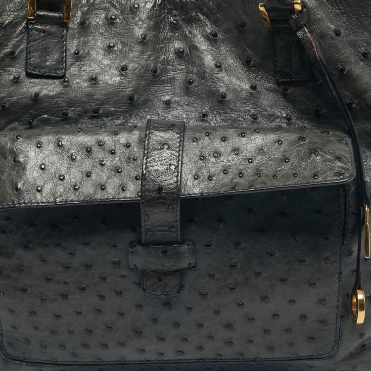 Pre Owned Loro Piana Grey Ostrich Globe Tote