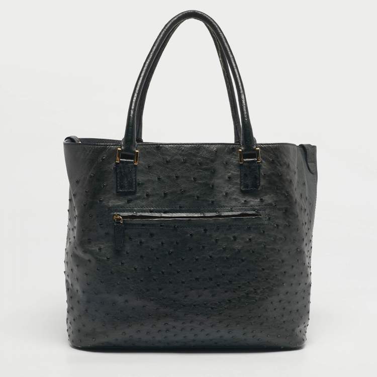 Pre Owned Loro Piana Grey Ostrich Globe Tote
