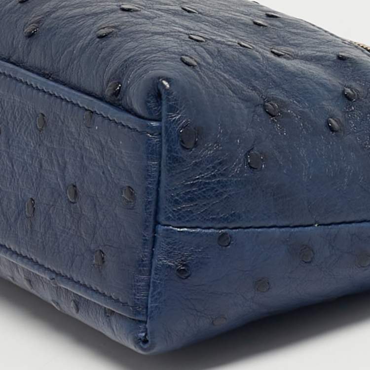 Pre Owned Loro Piana Navy Blue Ostrich L19 Extra Pocket Pouch