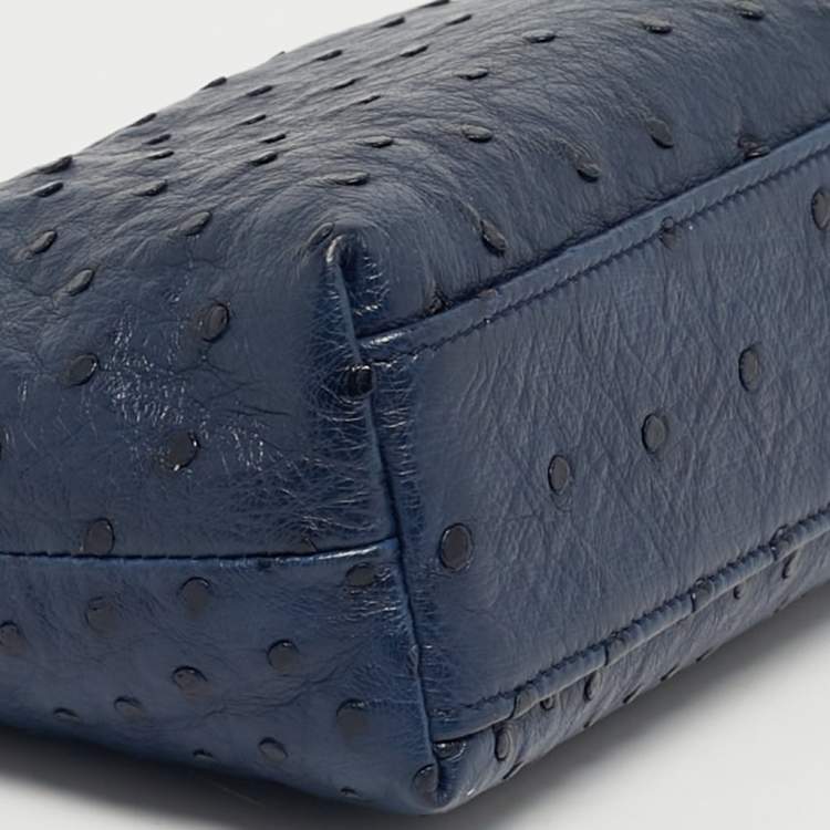 Pre Owned Loro Piana Navy Blue Ostrich L19 Extra Pocket Pouch