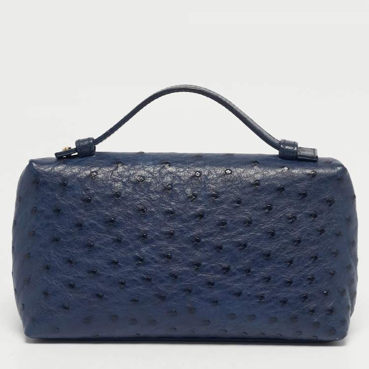 Pre Owned Loro Piana Navy Blue Ostrich L19 Extra Pocket Pouch
