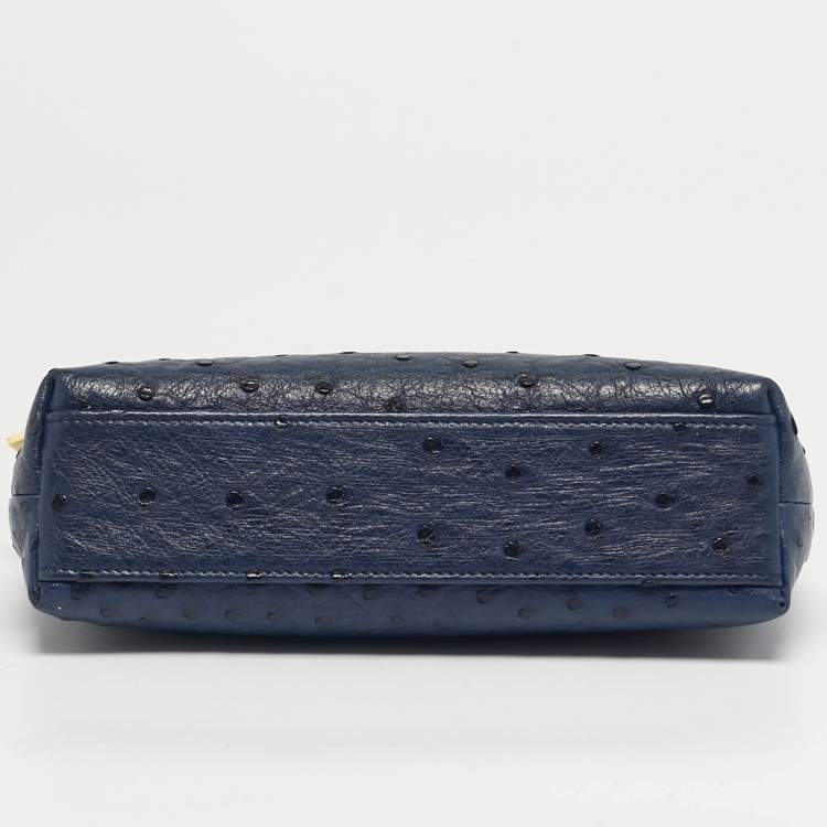 Pre Owned Loro Piana Navy Blue Ostrich L19 Extra Pocket Pouch