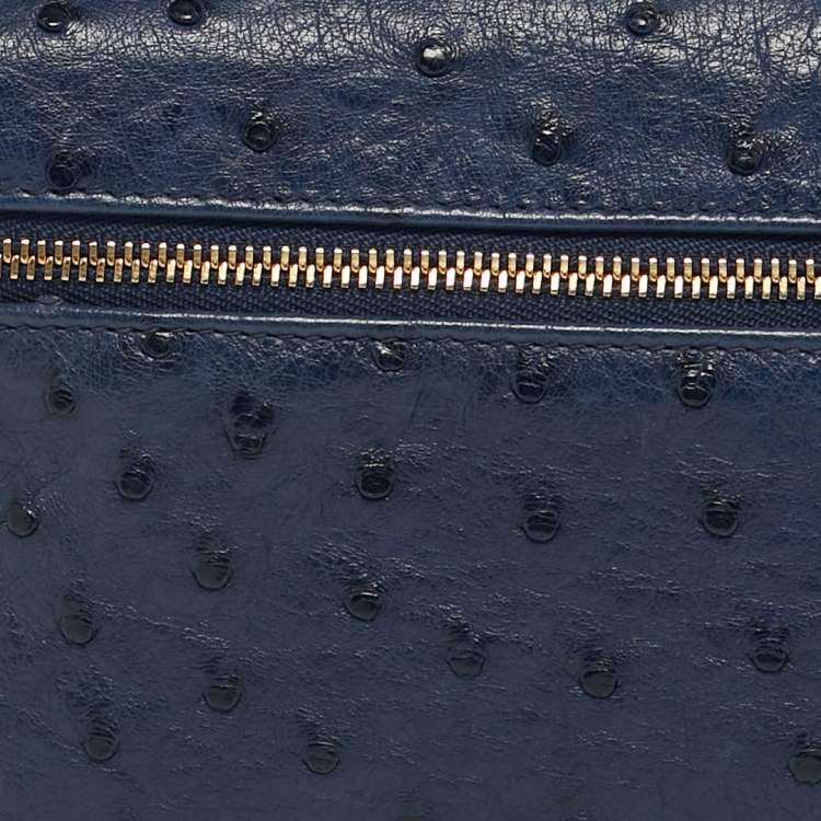 Pre Owned Loro Piana Navy Blue Ostrich L19 Extra Pocket Pouch