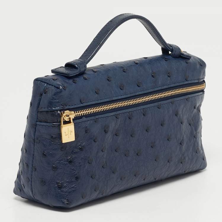 Pre Owned Loro Piana Navy Blue Ostrich L19 Extra Pocket Pouch