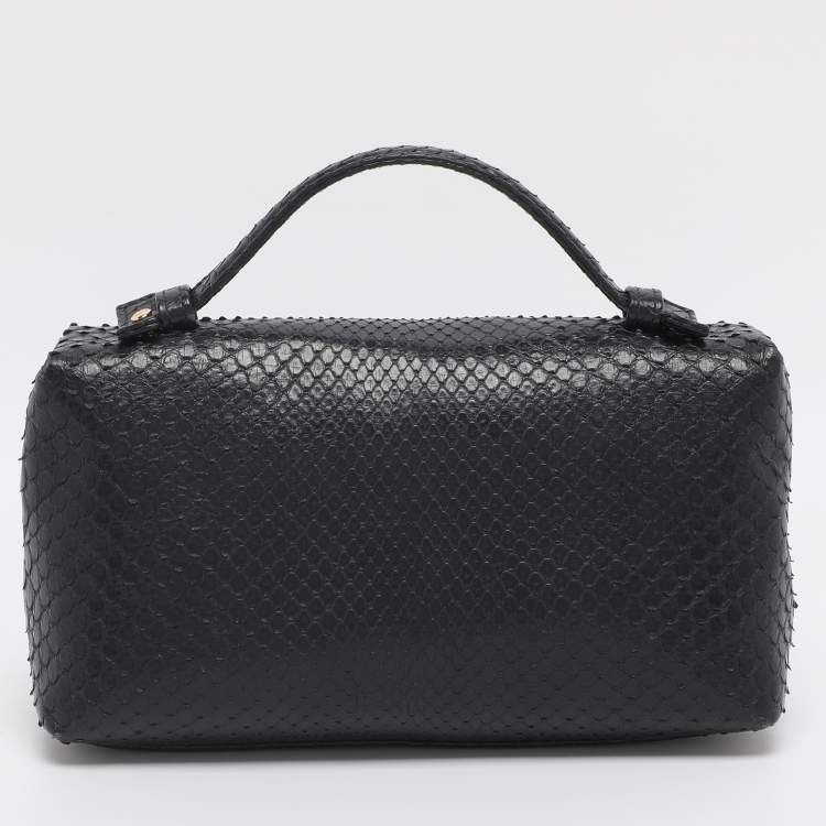 مملوكة مسبقًا Loro Piana Dark Navy Blue Python Zip L19 Pouch