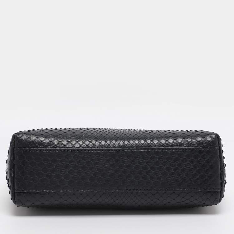 مملوكة مسبقًا Loro Piana Dark Navy Blue Python Zip L19 Pouch
