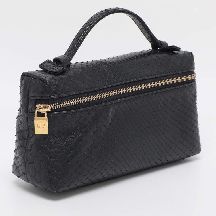 مملوكة مسبقًا Loro Piana Dark Navy Blue Python Zip L19 Pouch