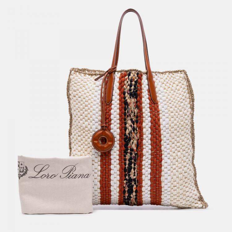 مملوكة مسبقًا Loro Piana Beige Brown Crochet Wool and Silk Blossom Tote