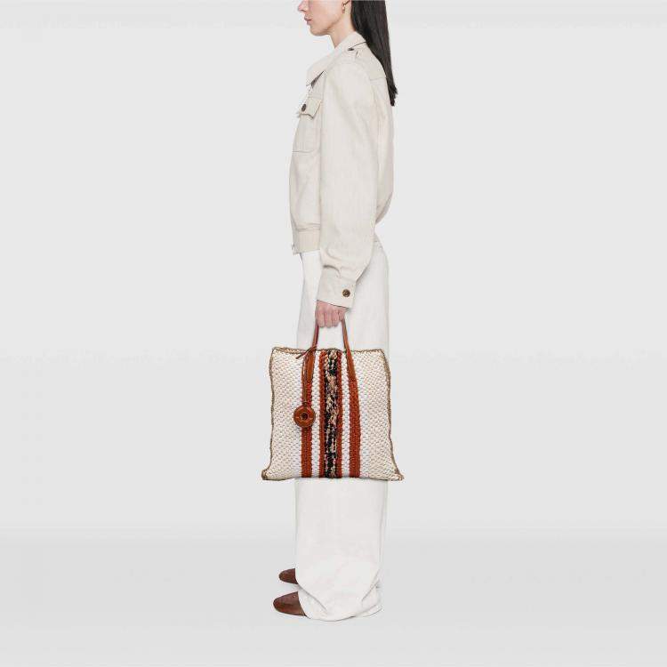 مملوكة مسبقًا Loro Piana Beige Brown Crochet Wool and Silk Blossom Tote