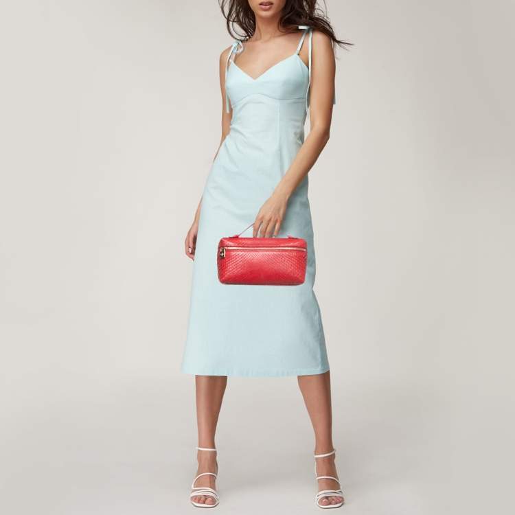 Pre Owned حقيبة إضافية لورو بيانا L19 جلد نعامة رمادي 