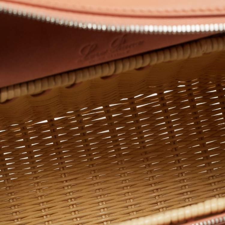 Pre Owned Loro Piana L19 Wicker Cream/Peach Rattas and Leather Top Handle Bag