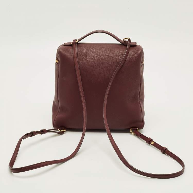 Pre Owned Loro Piana Extra Pocket L23.5 Burgundy Leather Backpack