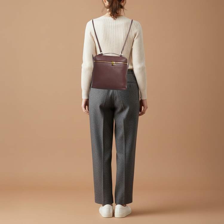 Pre Owned Loro Piana Extra Pocket L23.5 Burgundy Leather Backpack